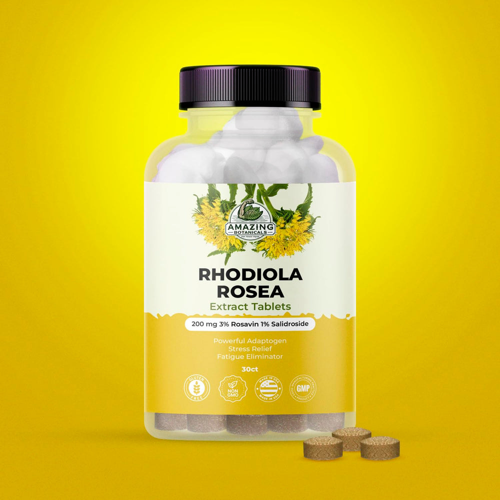 Rhodiola Rosea tablets showing 3% Rosavin and 1% Salidroside