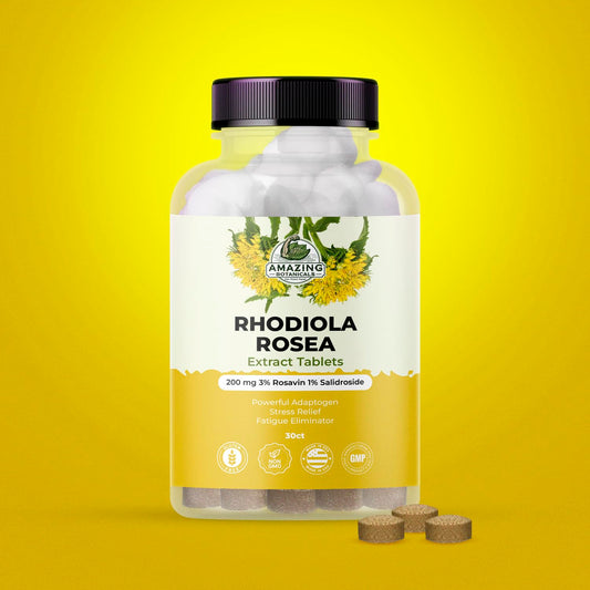 Rhodiola Rosea tablets showing 3% Rosavin and 1% Salidroside