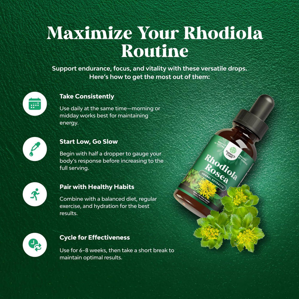 Alcohol-free glycerin-based Rhodiola tincture bottle