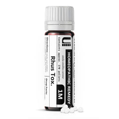 Front view of Rhus Toxicodendron 1M Homeopathic Remedy bottle with 270 pellets