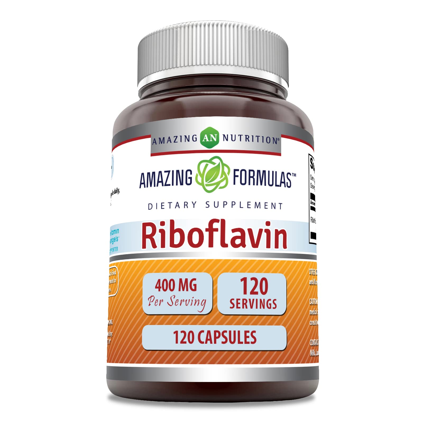 Front view of Amazing Formulas Riboflavin 400mg bottle