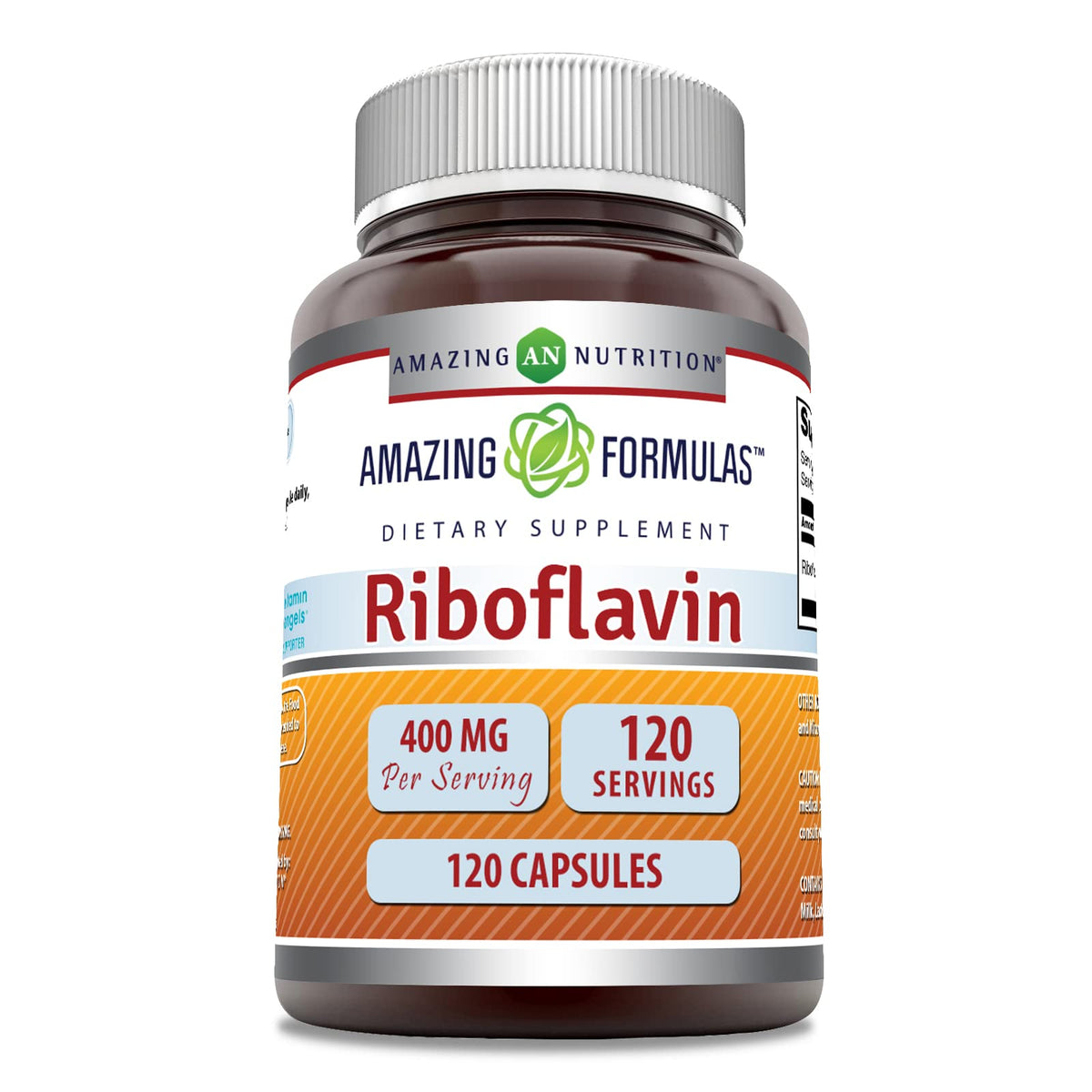Front view of Amazing Formulas Riboflavin 400mg bottle