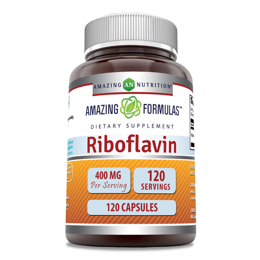 Front view of Amazing Formulas Riboflavin 400mg bottle
