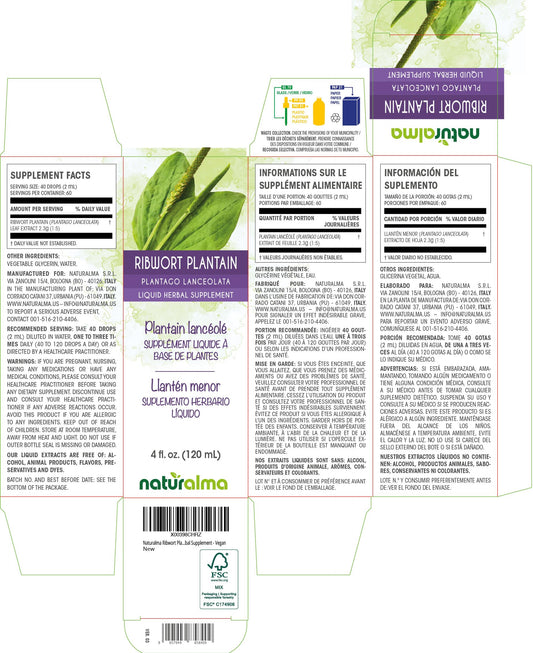 Alcohol-free ribwort plantain tincture in drops, 4 oz bottle