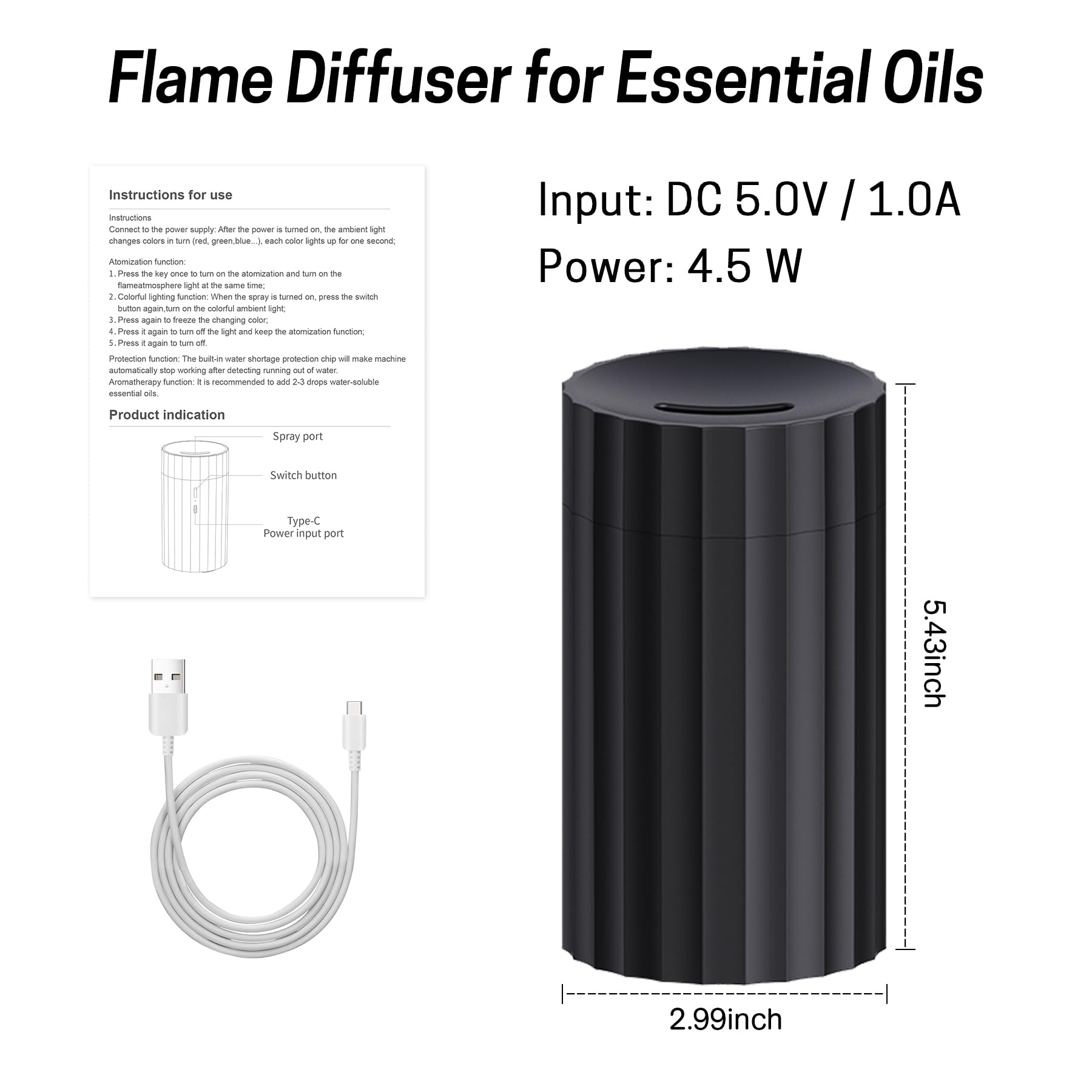 USB Type-C car diffuser with 100ml tank and mist