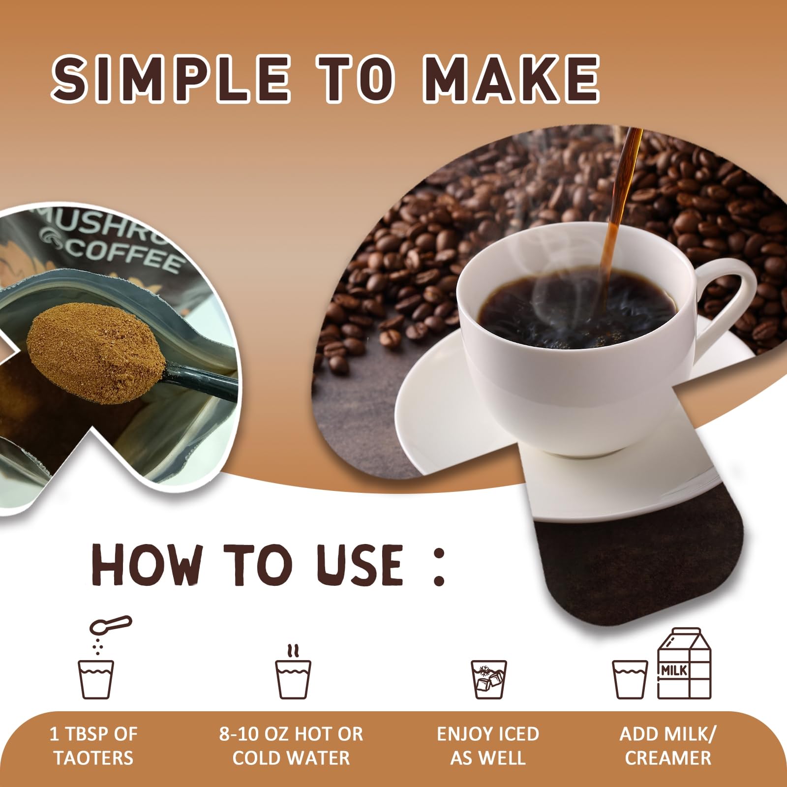 Rich, creamy mushroom coffee flavor