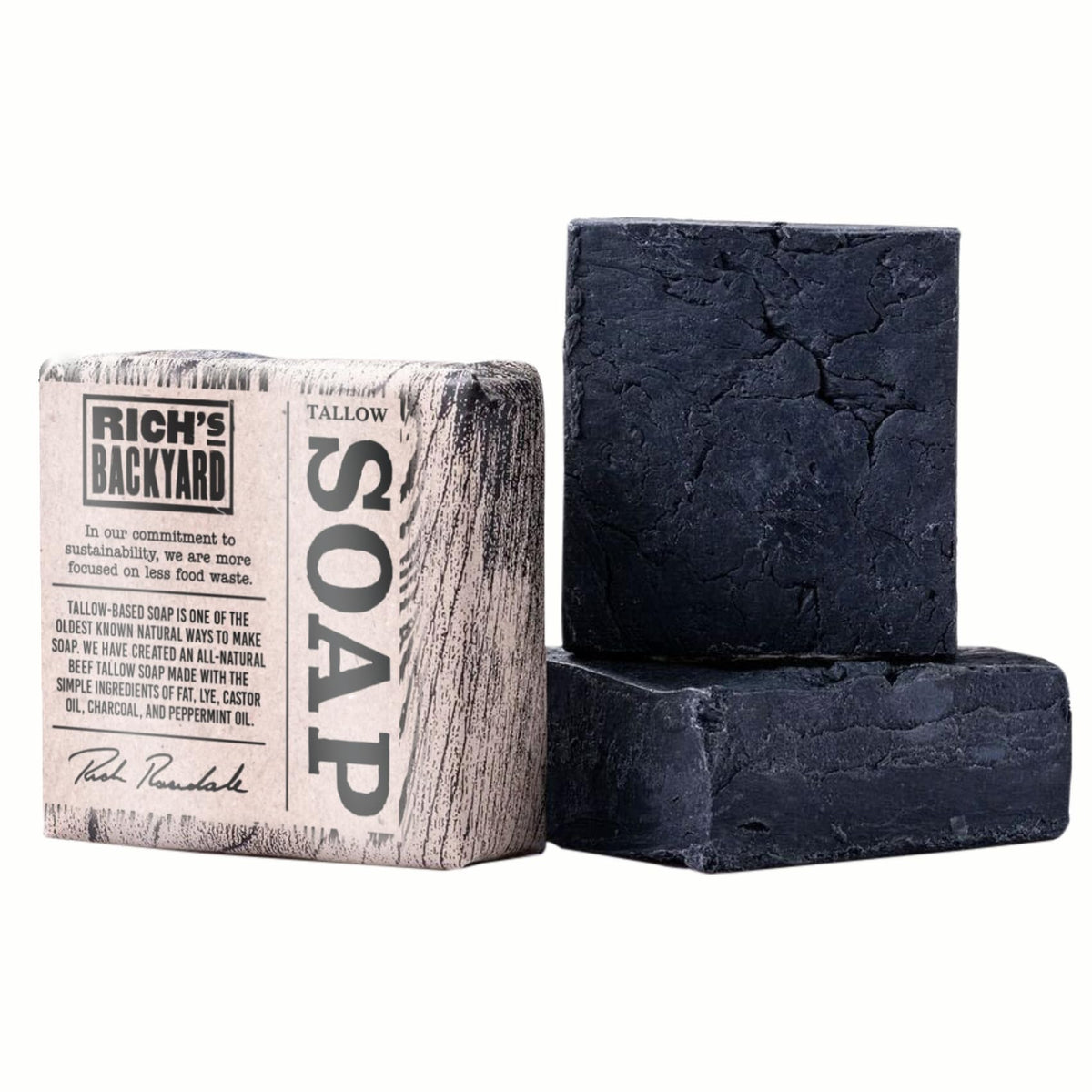 RICH'S BACKYARD beef tallow soap charcoal close-up for detoxifying cleanse
