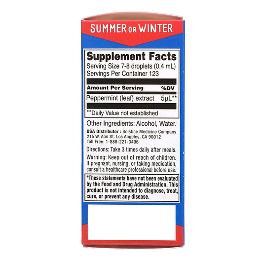 Close-up of Ricqles peppermint oil dietary supplement bottle