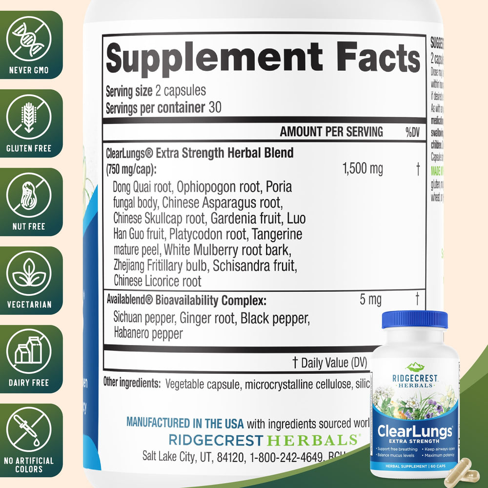 Graphic showing the 13 natural ingredients in ClearLungs formula