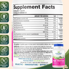 RidgeCrest Hair ReVive capsules close-up highlighting nutrient blend.