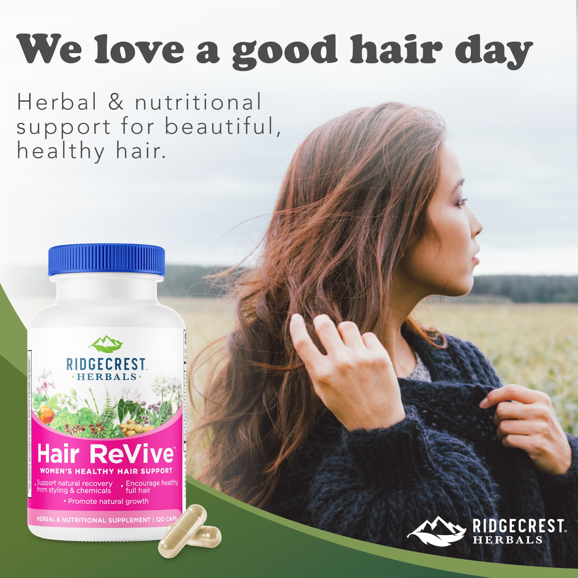RidgeCrest Hair ReVive packaging box emphasizing women’s wellness.