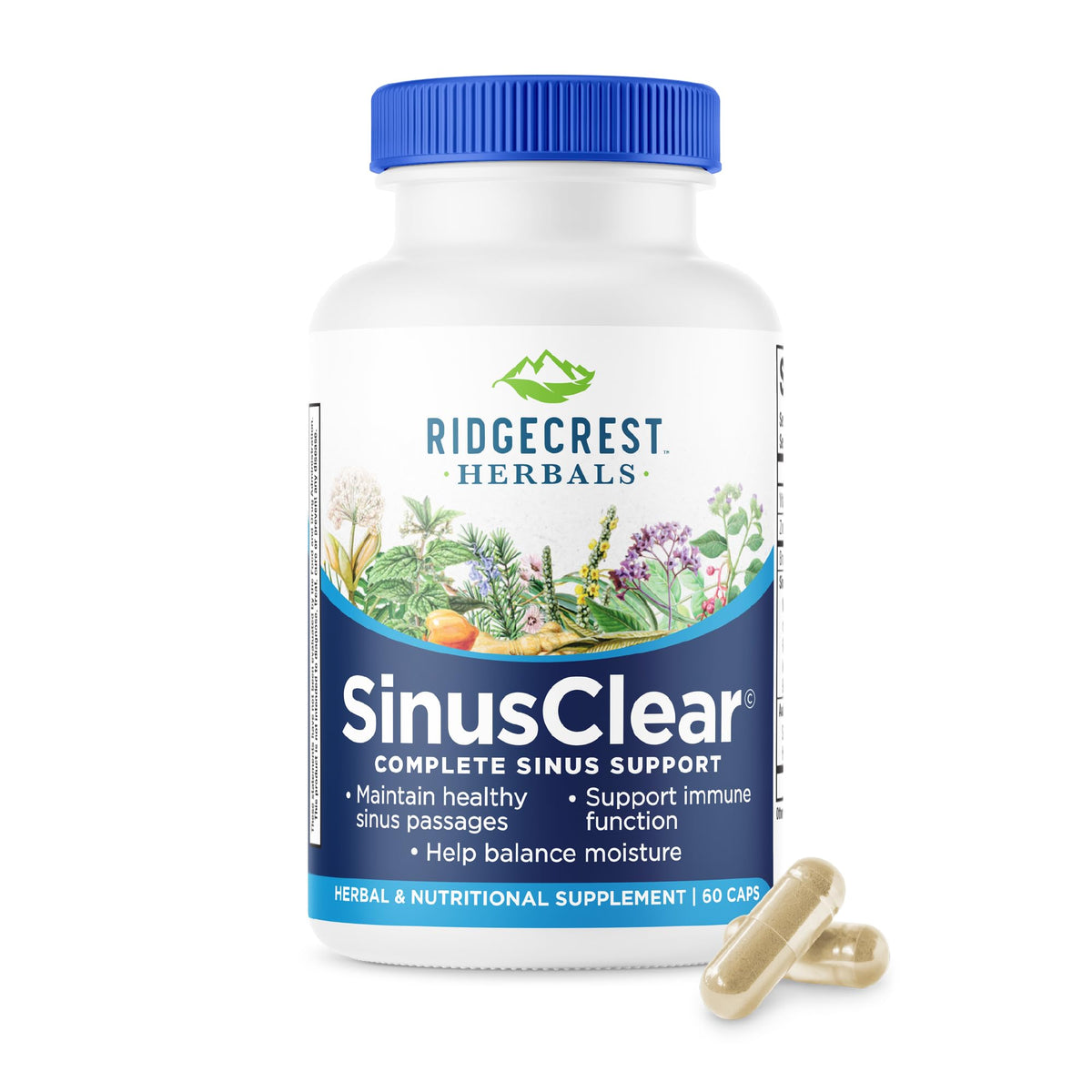 RidgeCrest SinusClear bottle with 60 vegetarian capsules