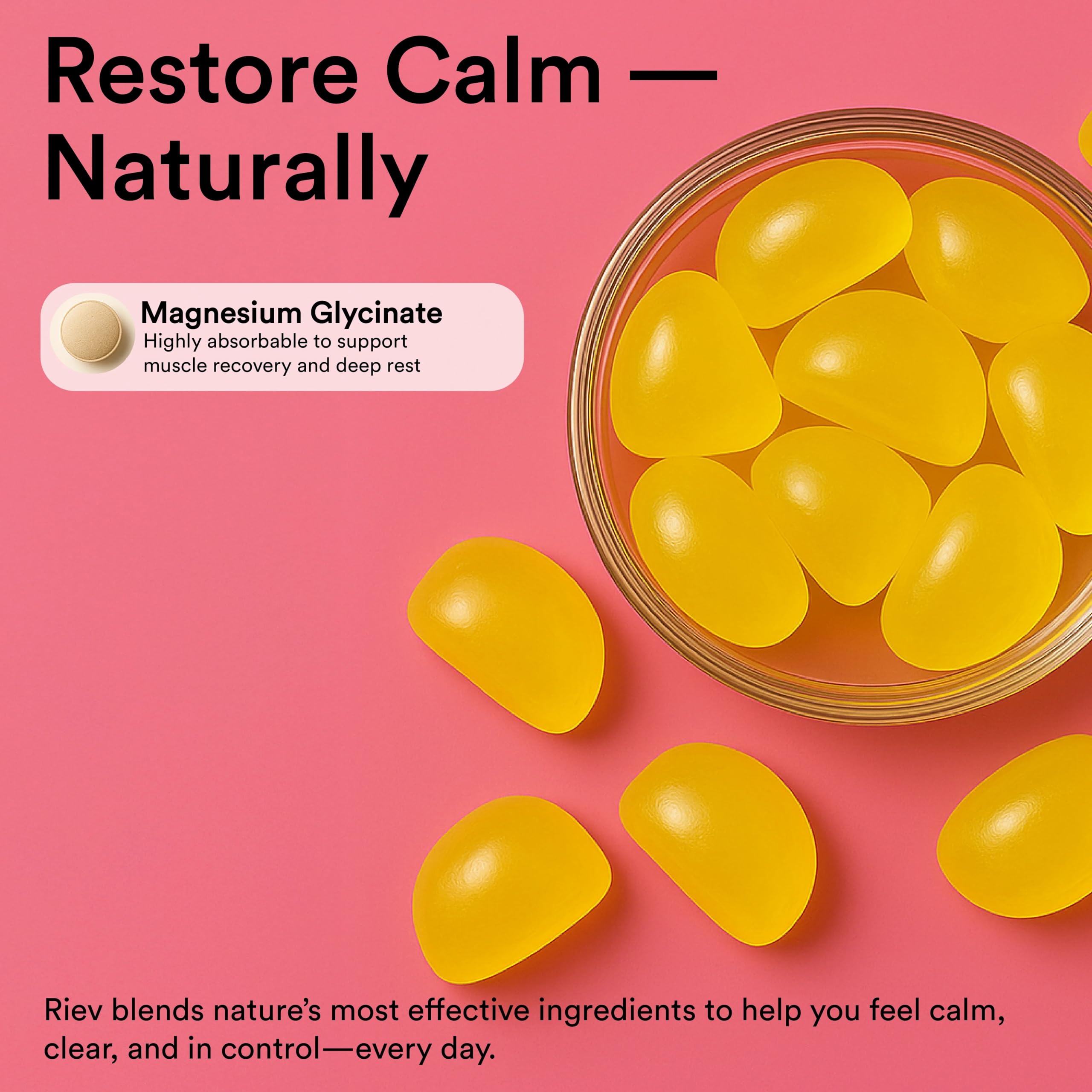Close-up of ingredients: magnesium glycinate, chamomile and mint