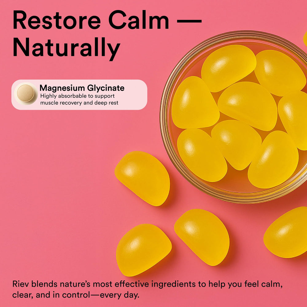 Close-up of ingredients: magnesium glycinate, chamomile and mint