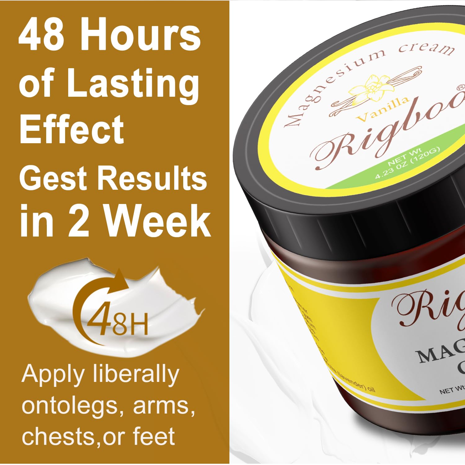 Vanilla-scented magnesium cream suitable for day or night use