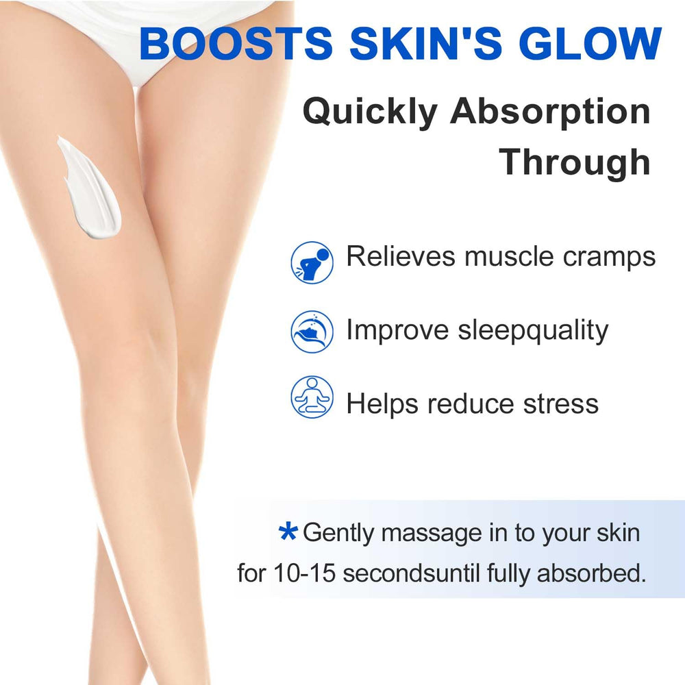 Applying magnesium lotion to calf after workout