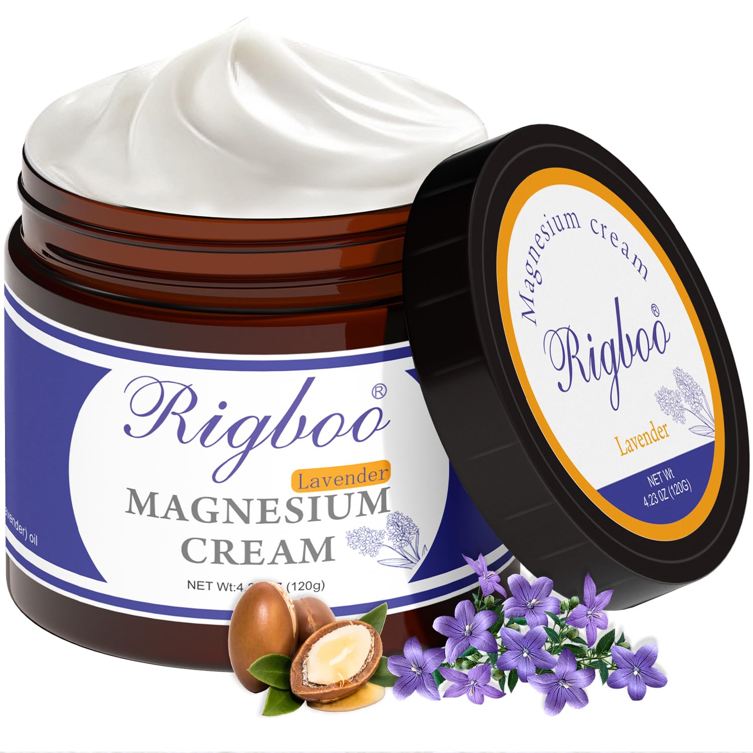 RIGBOO Magnesium Lotion Lavender bottle on white background