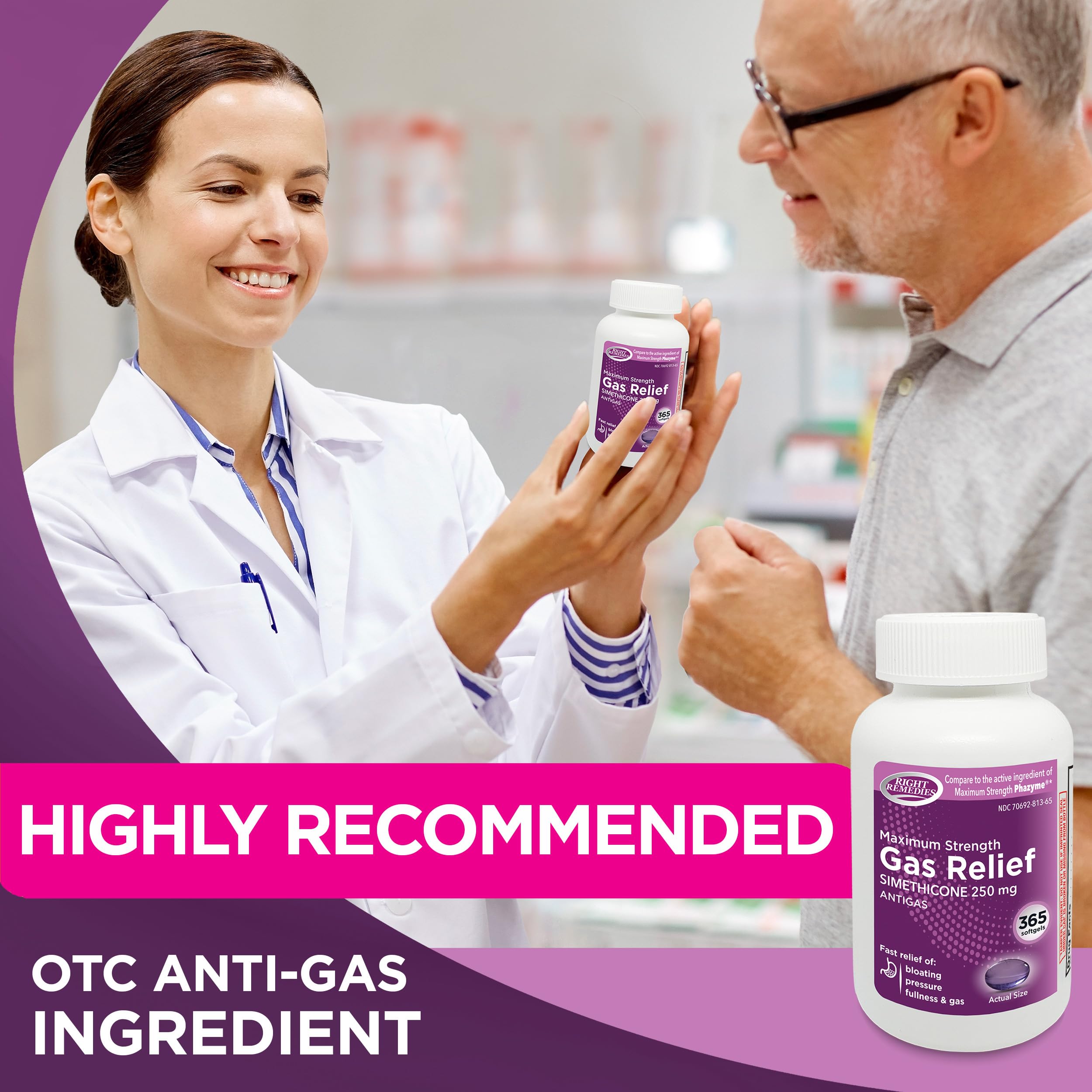 RIGHT REMEDIES Gas Relief packaging view highlights clear labeling and guidance.