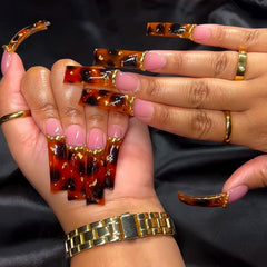 RIICFDD curved press-on nails leopard print French tips for bold, long-lasting style.