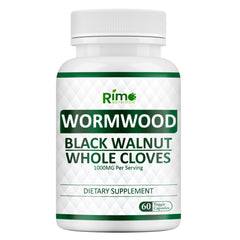 Bottle of Rimo Nutrition Wormwood, Black Walnut & Clove Capsules
