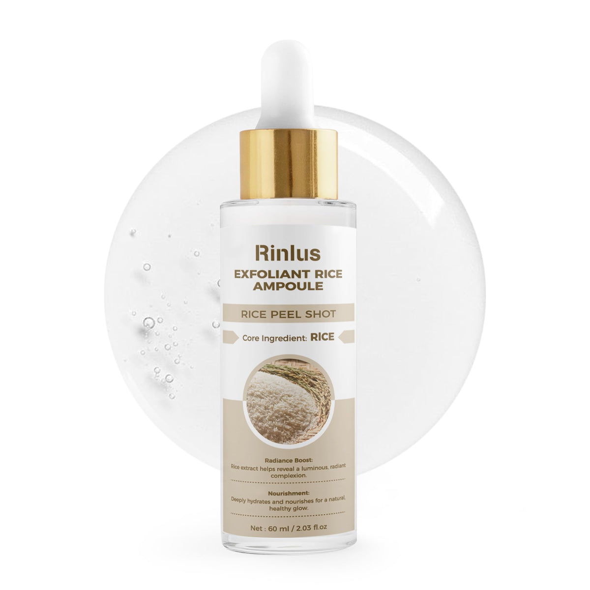 Rinlus Peel Shot Glow ampoule bottle close-up showing dual-phase exfoliation