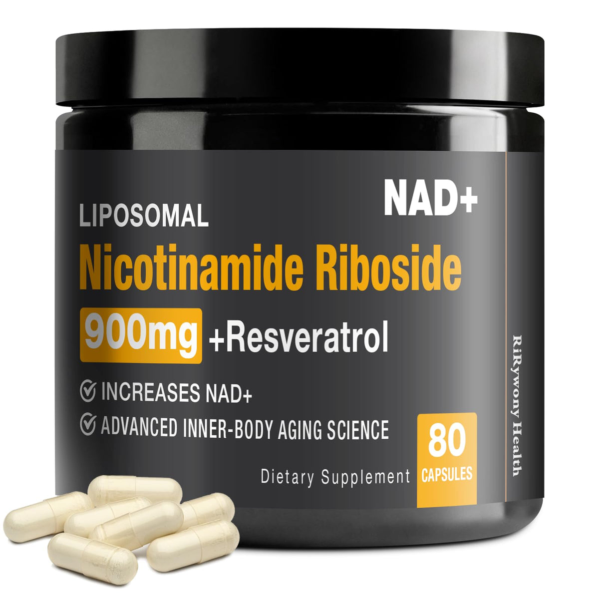 RiRywony NAD supplement bottle on a white background