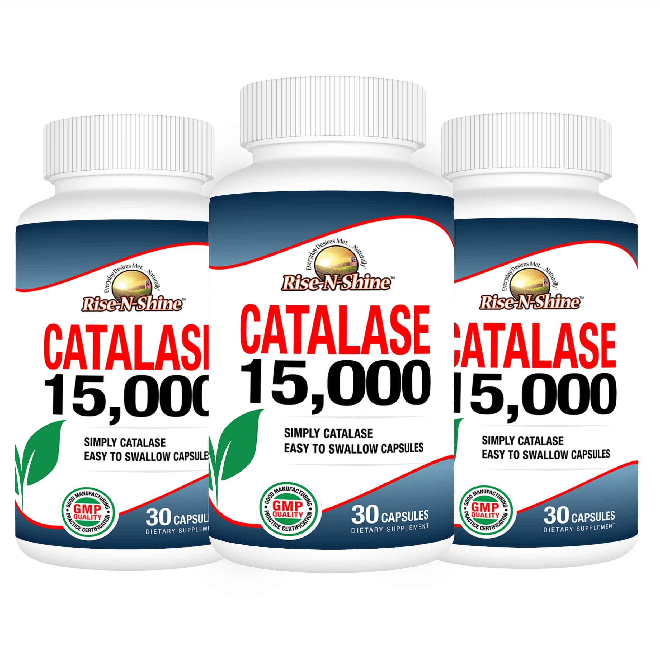 Front view of Rise-N-Shine Catalase 15,000 bottles