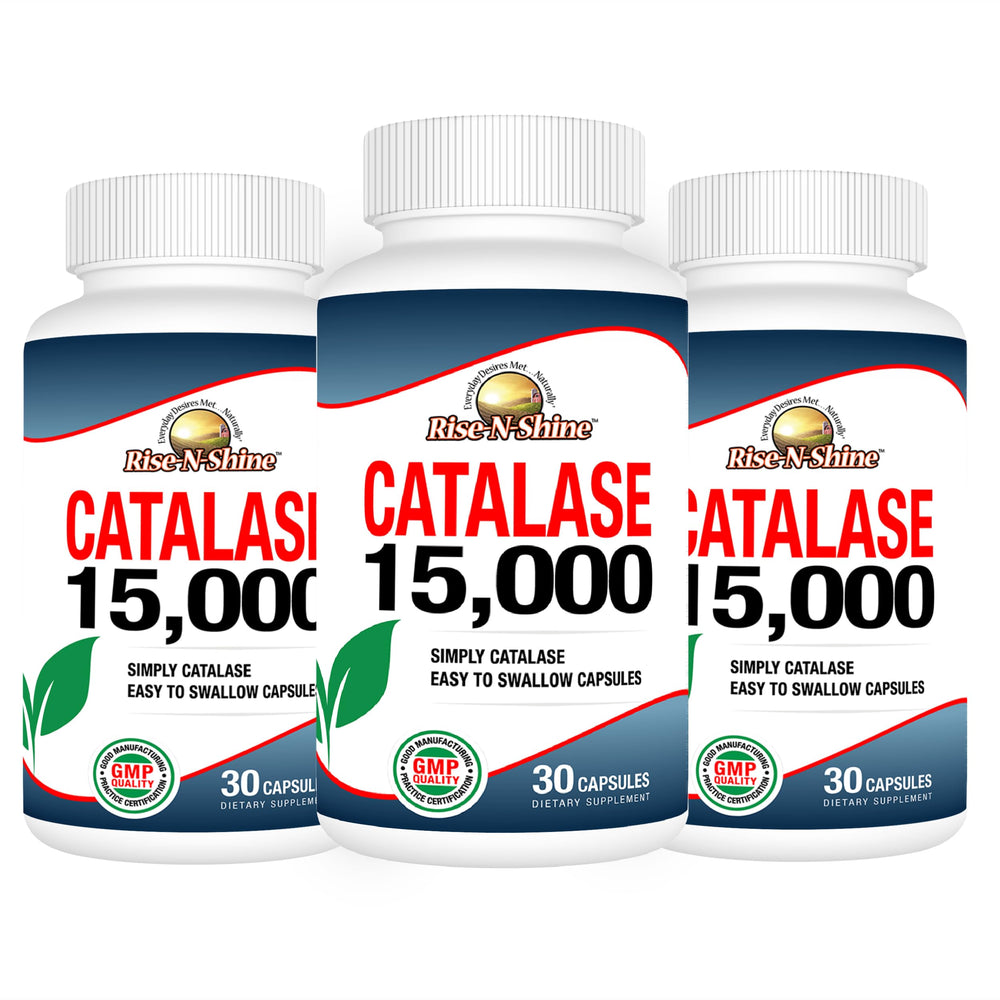 Front view of Rise-N-Shine Catalase 15,000 bottles