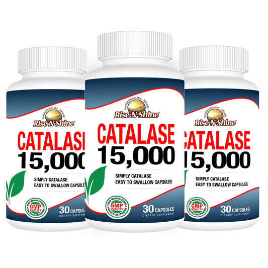 Front view of Rise-N-Shine Catalase 15,000 bottles