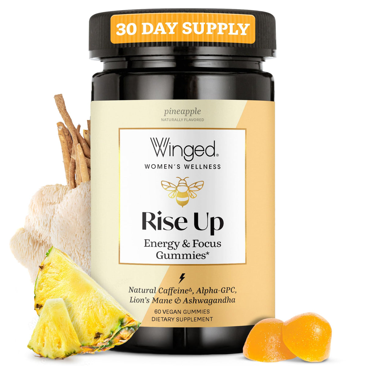 Winged Wellness Rise Up pineapple-flavored energy gummies hero image