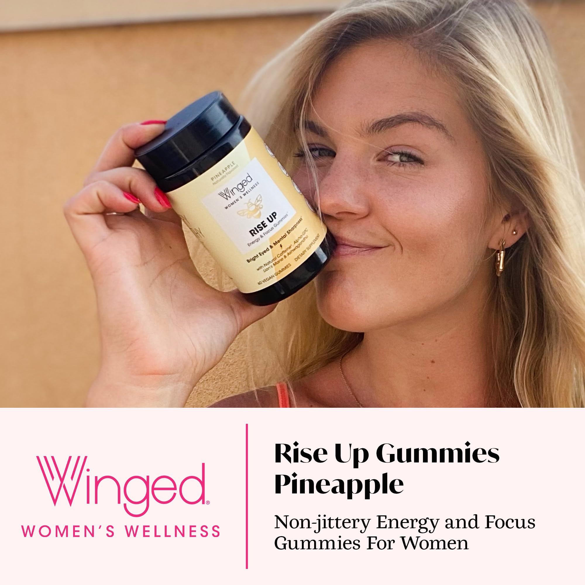 Front packaging view of Rise Up energy and focus gummies for women