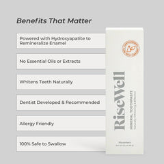 Back label detailing hydroxyapatite and fluoride-free claims