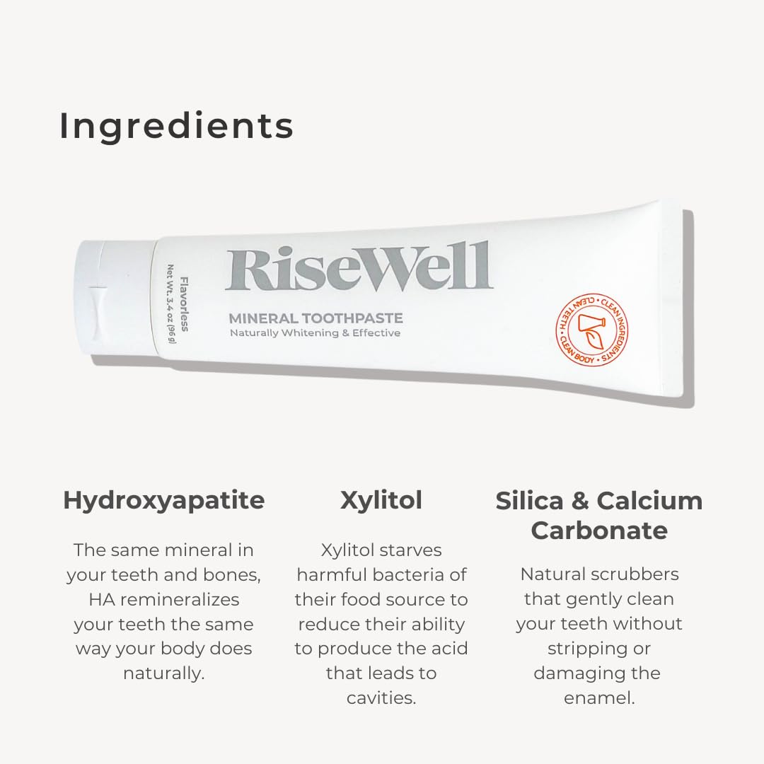 Close-up of RiseWell Mineral Unflavored Toothpaste tube