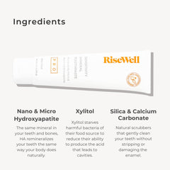 RiseWell PRO Mineral Toothpaste packaging highlighting Made in USA and fluoride-free claim