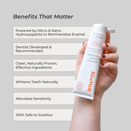 Close-up of RiseWell PRO toothpaste texture on a toothbrush