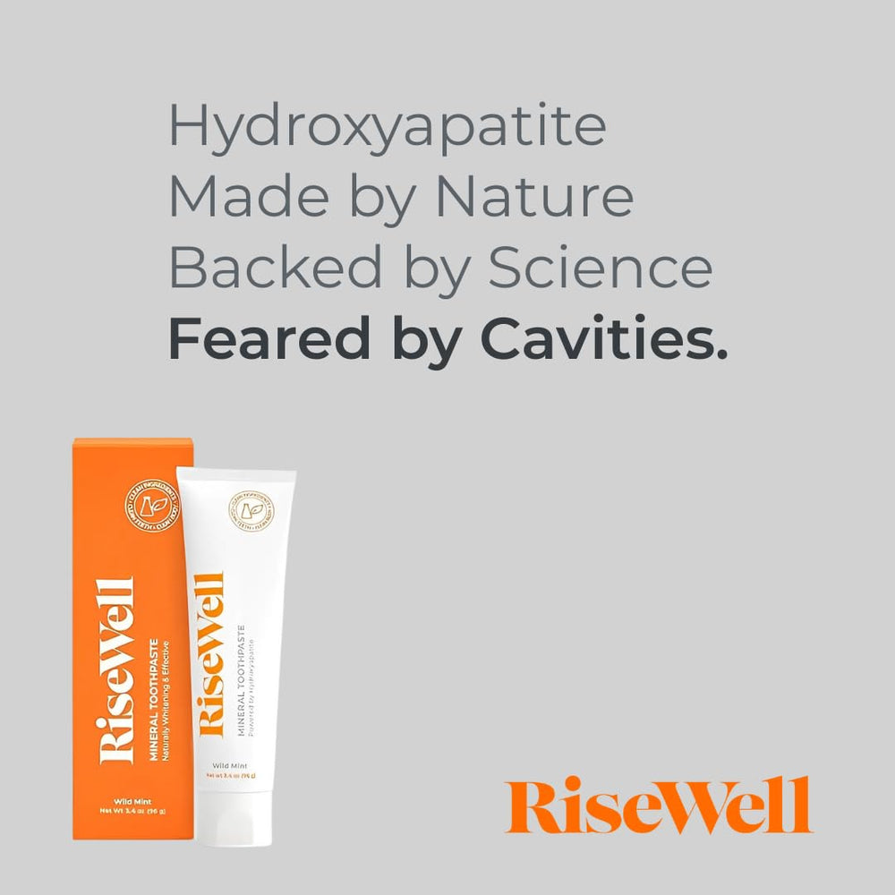 Vegan, gluten-free, cruelty-free RiseWell toothpaste label