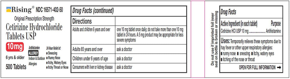 Rising Pharma cetirizine tablets suitable for adults and children over 6.