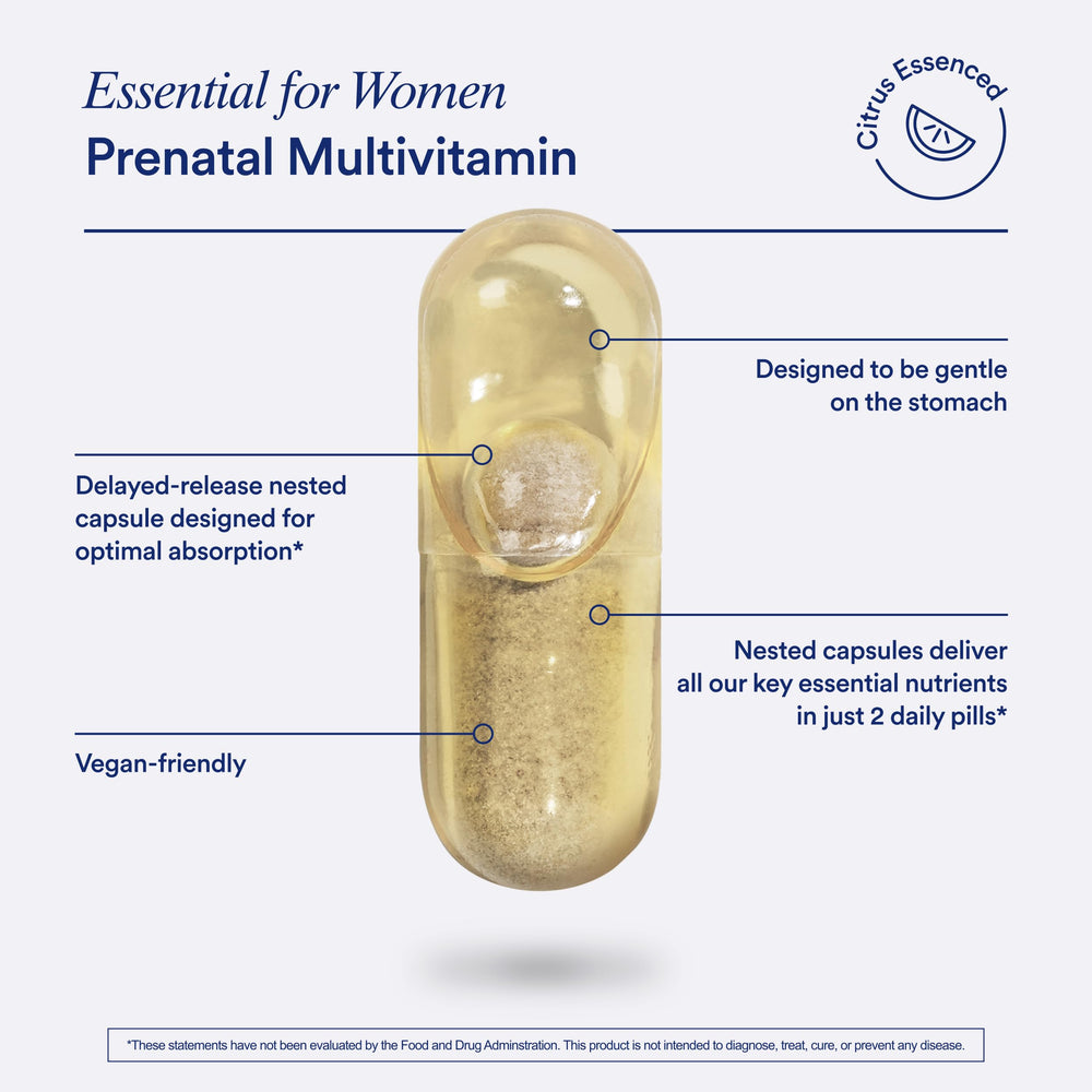 Ritual Essential Prenatal vegan label indicating plant-based formula.