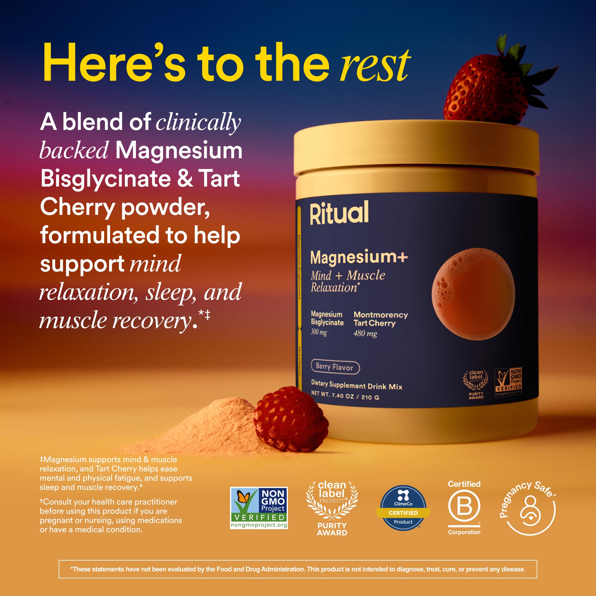 Ritual Magnesium+ serving-two-teaspoons highlights scoop-free dosing for easy daily use.