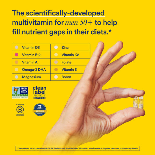 Gluten-free and Non-GMO label on Ritual Multivitamin for Men 50+