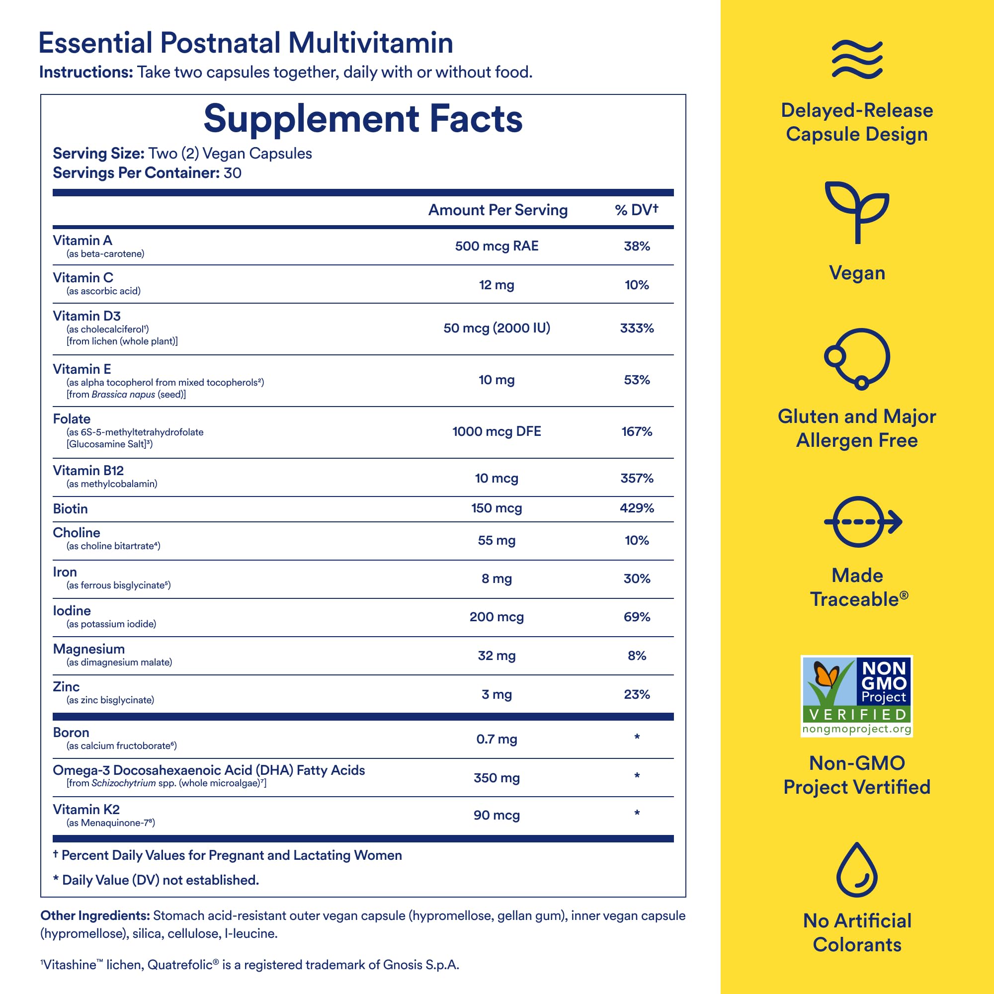Ritual Essential Postnatal Multivitamin vegan sugar-free label for clean postpartum support