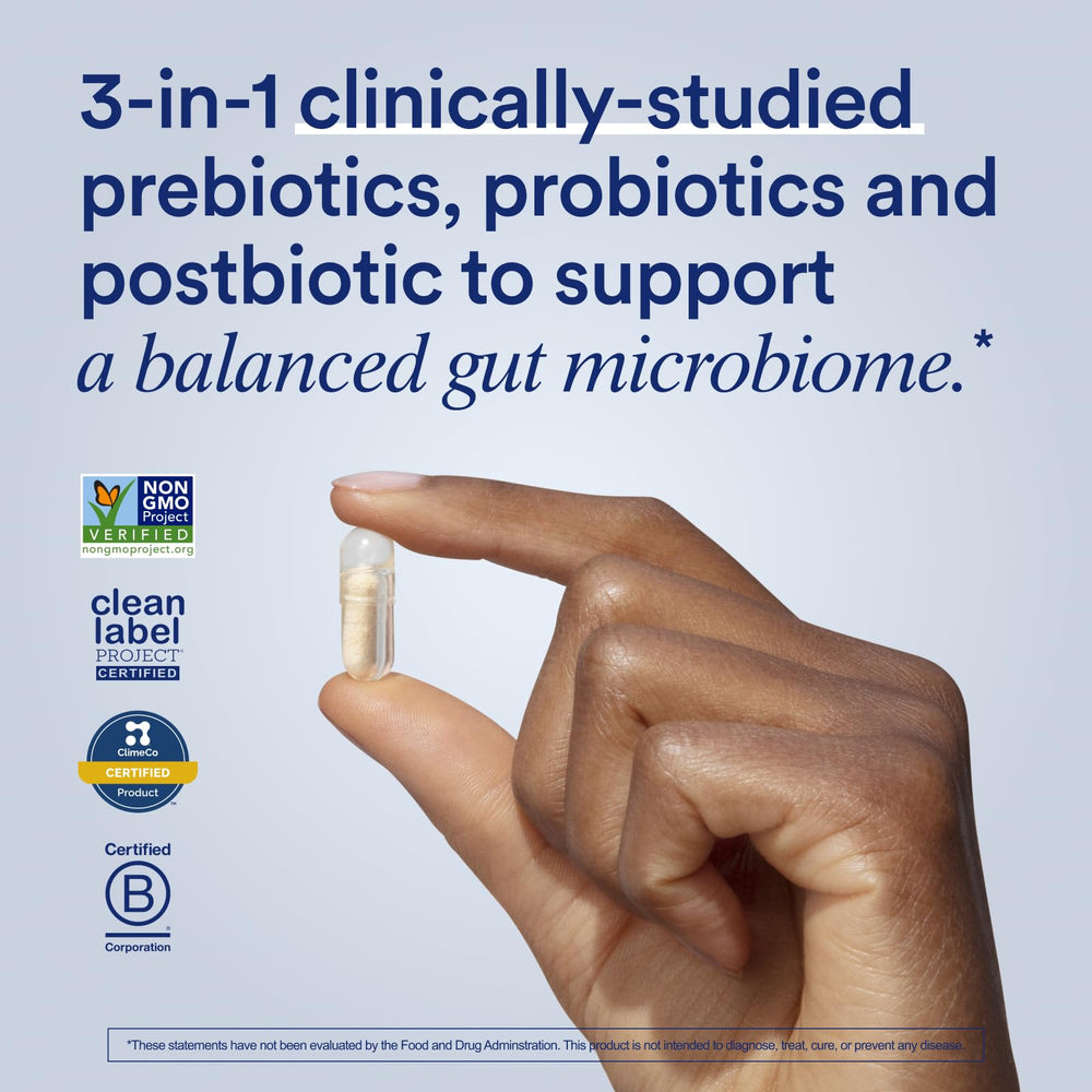 Ritual Synbiotic+ probiotic capsules close-up highlighting strains