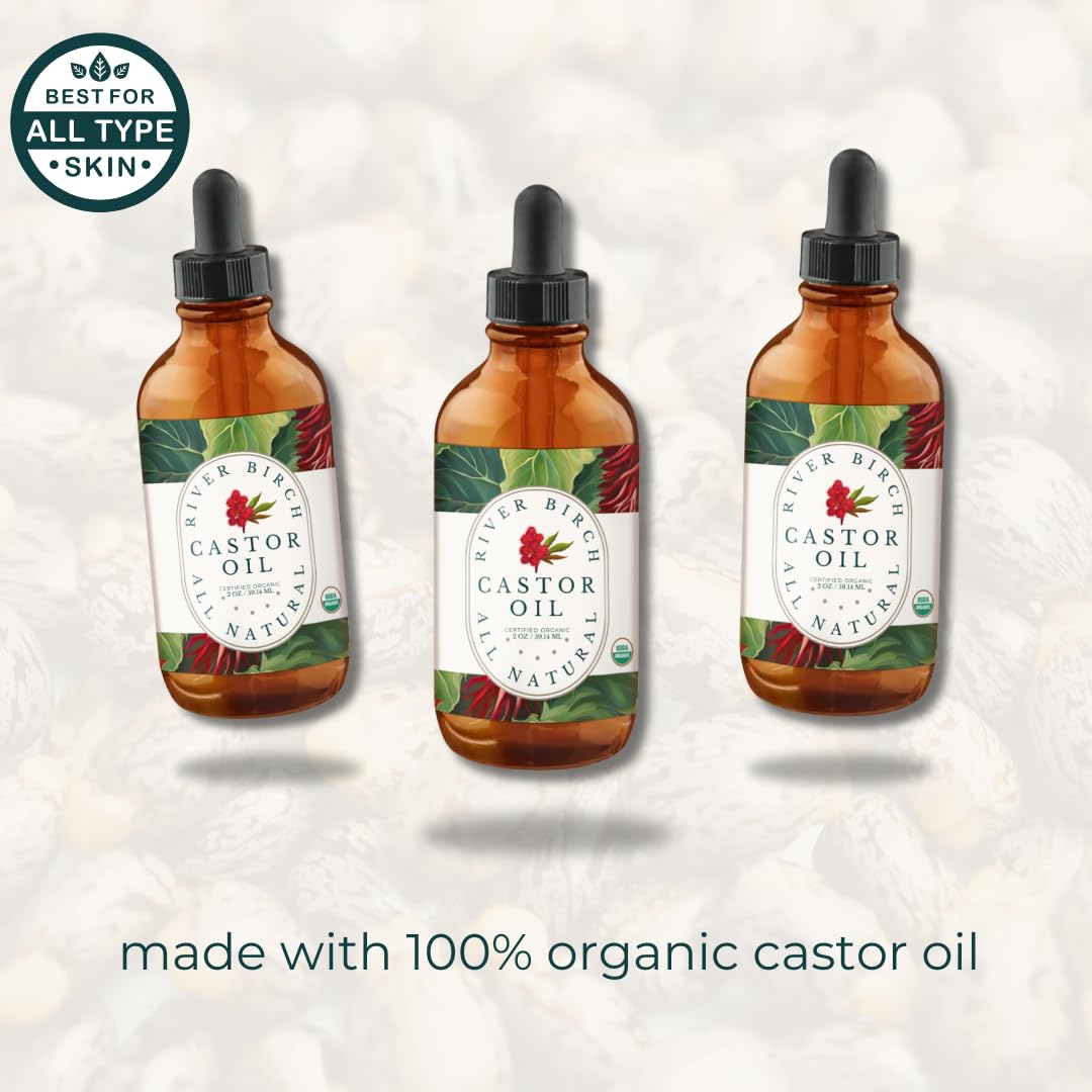 River Birch Castor Oil packaging display with hexane-free label.