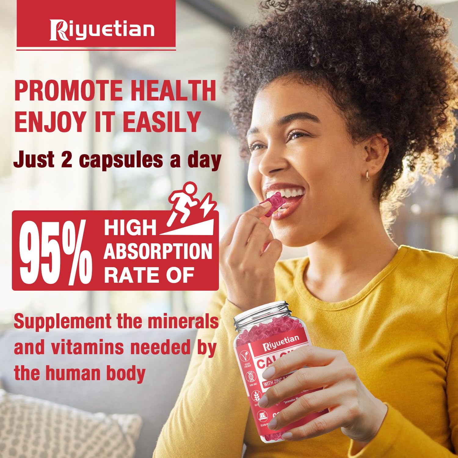 Nutrition facts panel for Riyuetian Calcium Gummies