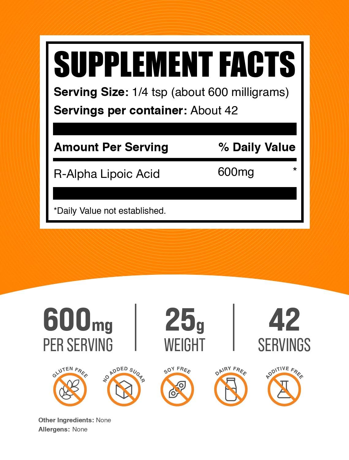 Unflavored R-ALA powder in a 25g pack with scoop
