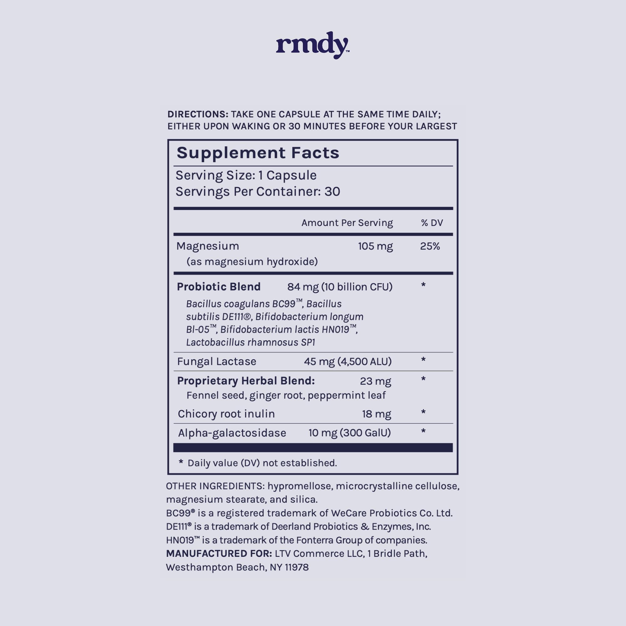 Rmdy 30 capsules bottle label