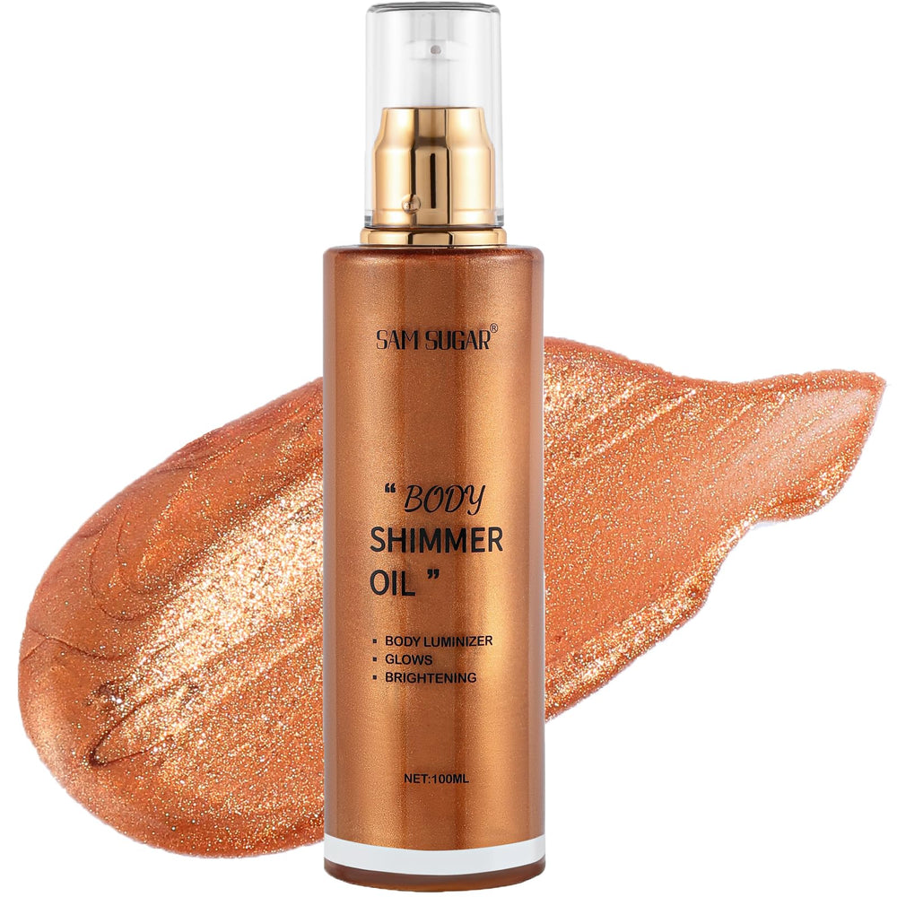 RMYHIG Shimmer Body Oil bronze-gold bottle delivers radiant glow for skin