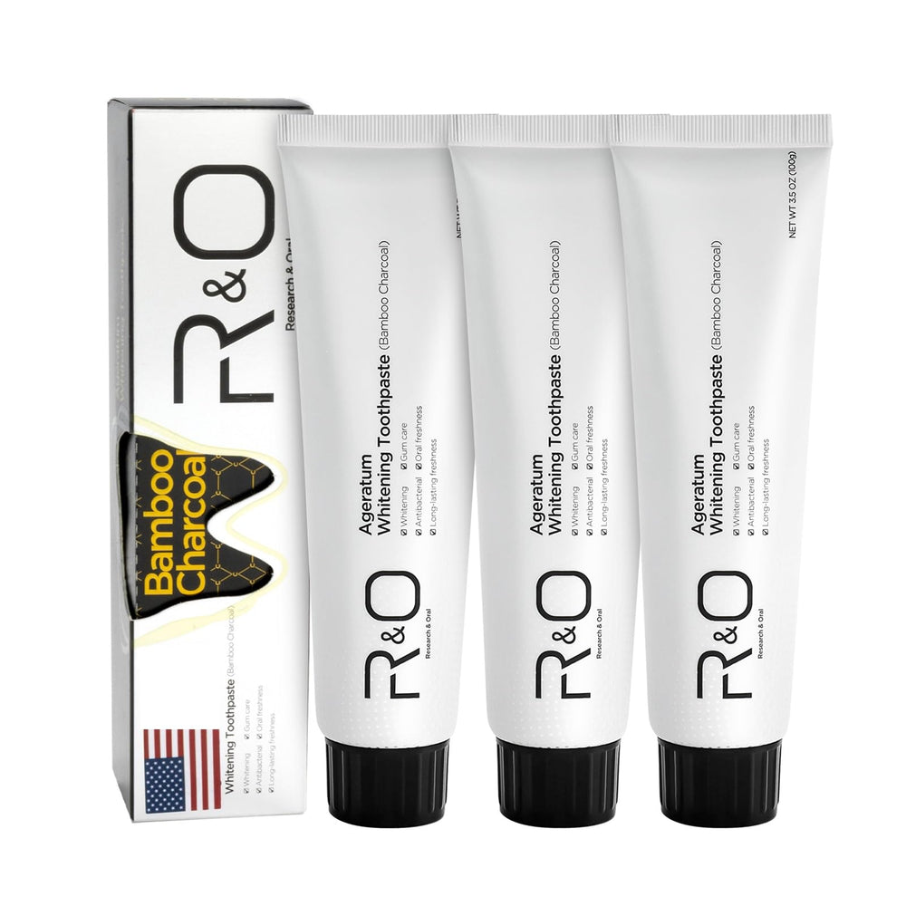 Back packaging of R&O Ageratum Bamboo Charcoal Toothpaste 3.53 oz