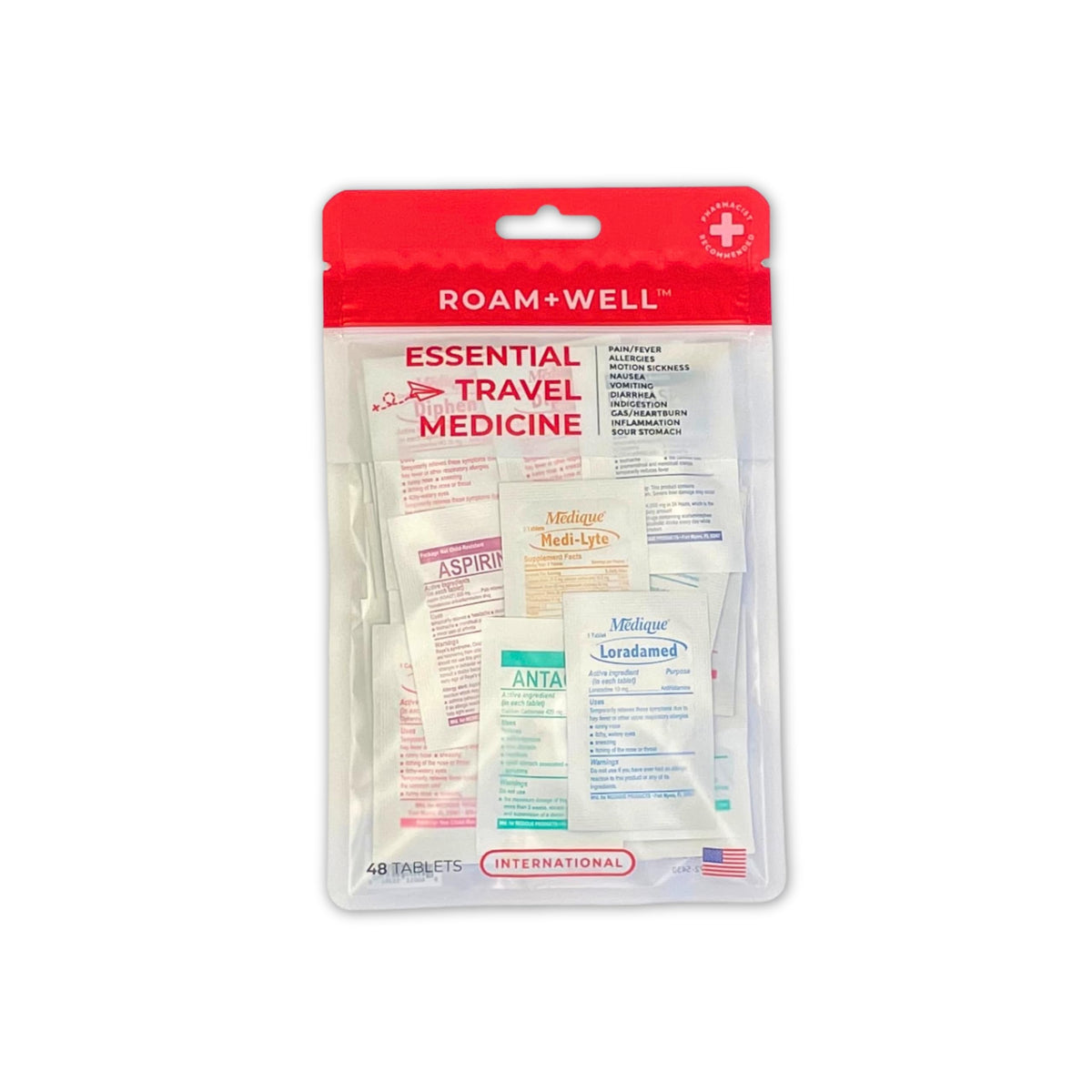 Roamwell essential travel medicine kit compact for easy carry-on protection.