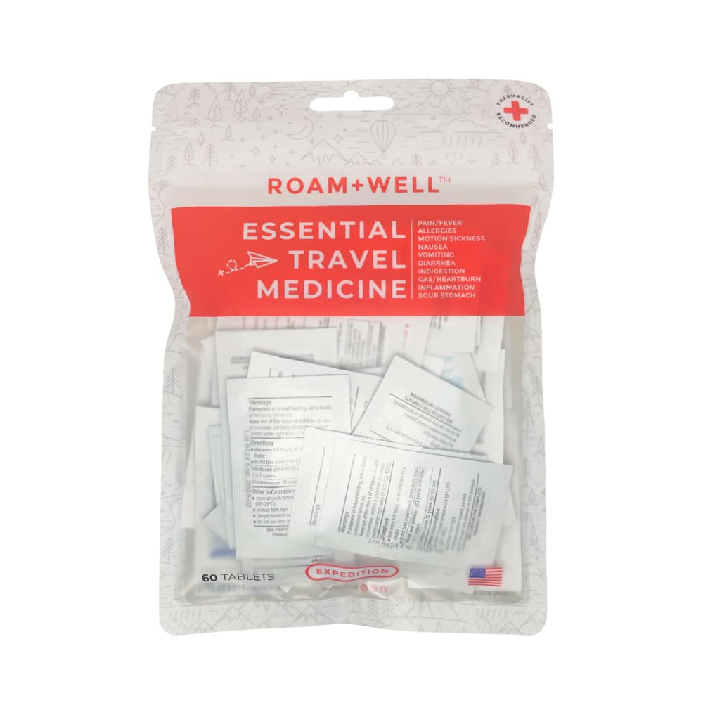 Roamwell Essential Travel Medicine Kit cover demonstrates ultra-compact packing for travelers.